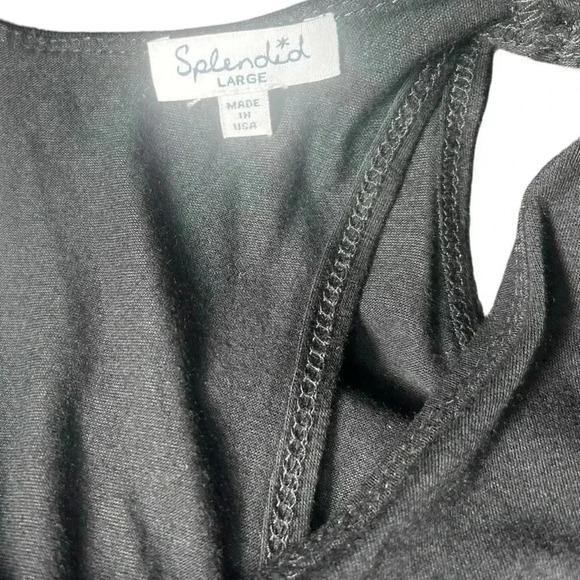 Splendid Black Cold Shoulder Midi Dress L | Wrap Waist Tie, Flowy Slits - Picture 7 of 11